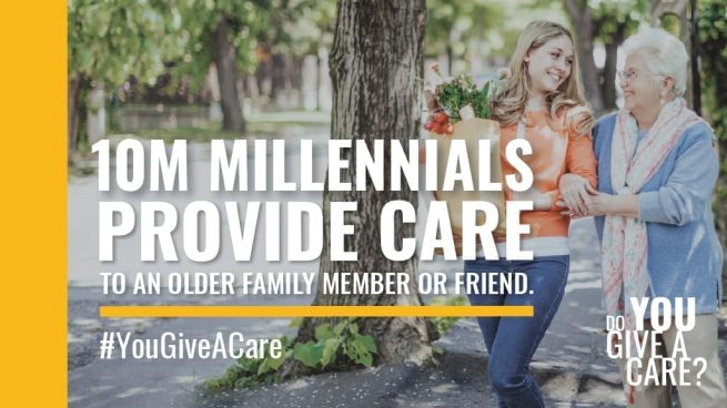 Graphic: 10 million+ Millennial-aged Americans providing care and support for a loved one. #YouGiveaCare