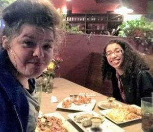 Photo: Rachel and Candace at dinner on a respite switch