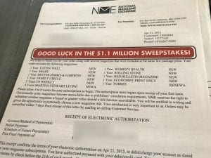 Photo: Example of magazine mail scam