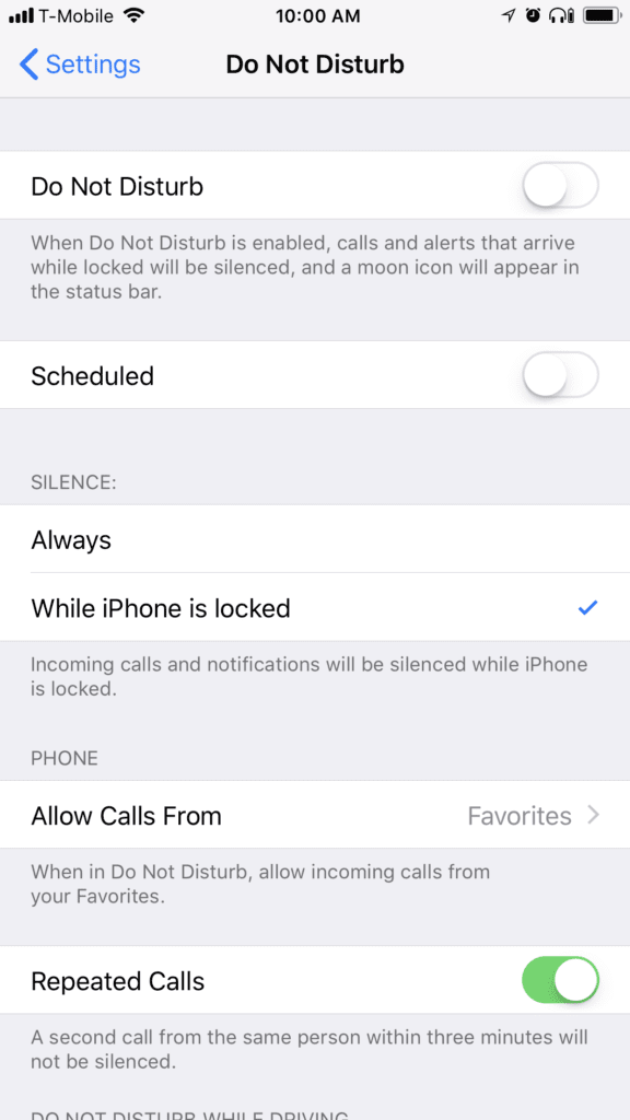 Graphic: Screenshot of iPhone Do Not Disturb Settings screen