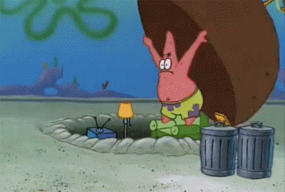 GIF: Patrick Star coming out from under his rock house