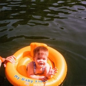 Photo: Rachel as a baby, floating in an innertube in the Puget Sound.