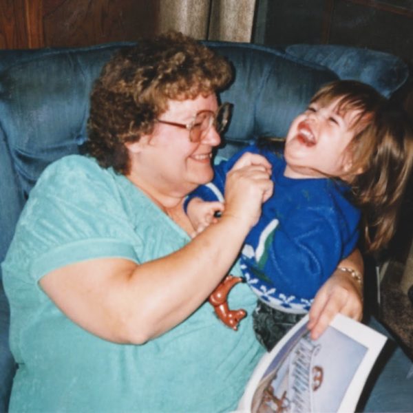 Photo: Barbara holding a young Rachel, Rachel laughing